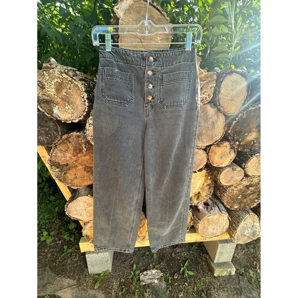 Reformation Jeans 24P Faded Black High Rise Button Fly Cropped Barrel Jeans